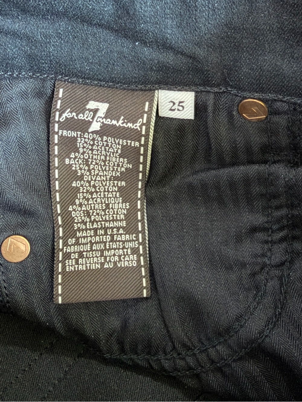 7 For All Mankind Women's Black & Gold Design Jeans Size 25 - Picture 7 of 10